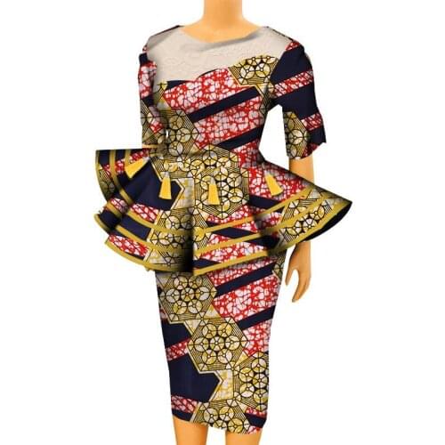 2 Pieces Set African Clothes for Women African Outfits Plus Size Print Blouse with Tassels Skirts Bazin Riche Clothing WY7844