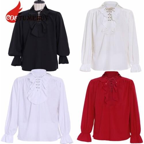 CostumeBuy Medieval Pirate Peasant Vintage Clothing Camisa Blusas Viking Cosplay Top Bandage Shirt Knight Top L920