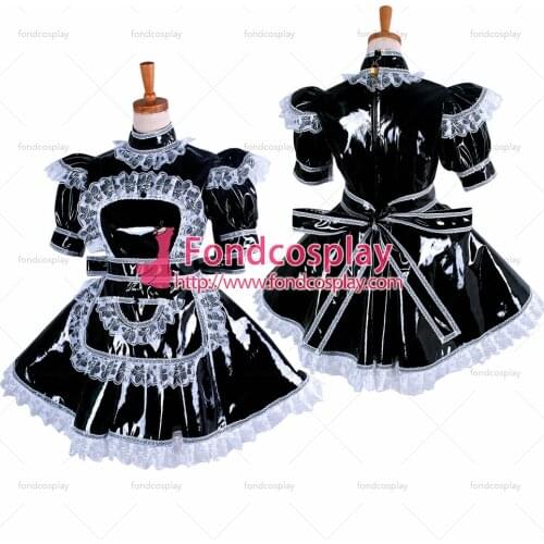 Sexy Sissy Maid Black Pvc Dress Lockable Uniform Cosplay Costume Tailor-made[G350]