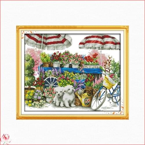 Dogs And The Garden Scenery Cross Stitch Kits Ecological Cotton Stamped Printed 14CT 11CT DIY Easy to Use Home Decoration Crafts