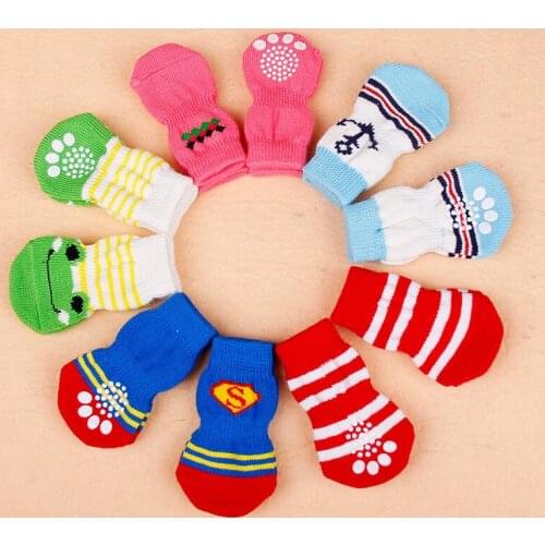 Pet Socks Cotton Socks Pet Christmas New Year Accessories Supplies Multicolor Four Sets of High Quality Soft Non-slip Dog Cat