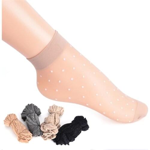 10 Pair Breathable Summer Sexy Black Skin Socks Pure Color Dots Women Girls Nylon Socks