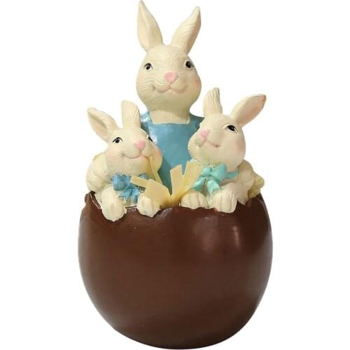 New Design Cute Easter Pieces Chocolate Couple Family Bunny Resin Crafts Decoration Room Desktop Home Decoration Gift
