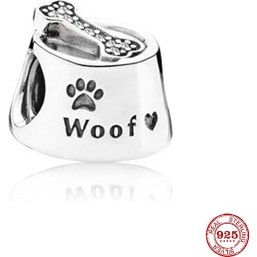 New Original Silver Color Dog Bone Woof Bead Fit European Pandora Charms Bracelet Bangles Diy Jewelry P277