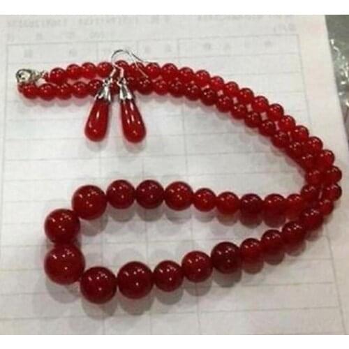 Excellent 6-14mm Red Ruby Gemst one Necklace 17''+Earring AAA