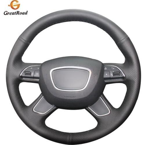 Hand-stitched Black Genuine leather Car Steering Wheel Cover for Audi A4 (B8) A6 (C7) A7 A8 A8 L Allroad Q5 2013-2017 Q7