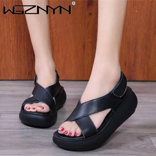Leather Sandals Womens 2021 Summer Non Slip Soft Soled Womens Shoes Leather Cross Two Wear Mothers Shoes Large Size Sandals