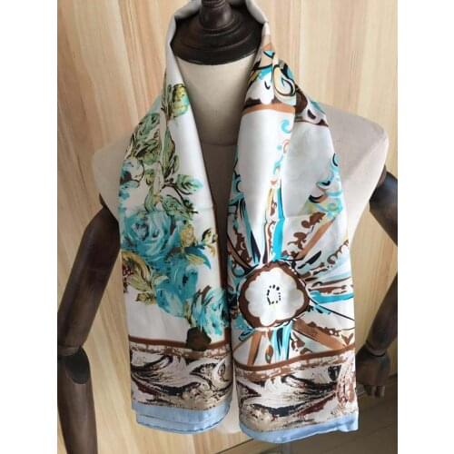 2021 new arrival winter autumn classic white 100% pure silk scarf twill hand made roll 90*90 cm shawl wrap for women lady