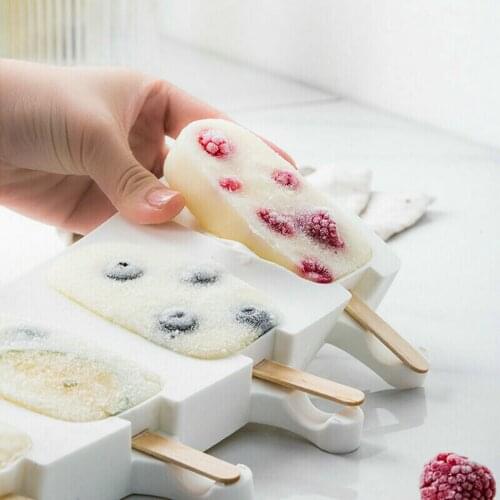 4/8 Hole Silicone Ice Cream Forms Tray Molds DIY Homemade Dessert Freezer Fruit Juice Ice Pop Cube Maker Mould With Sticks
