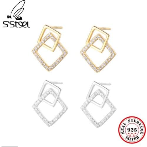 SSTEEL Zircon Luxury Earrings Gift For Women Sterling Silver 925 Earring Geometric Trendy Earings Gold Party Earing Jewellery