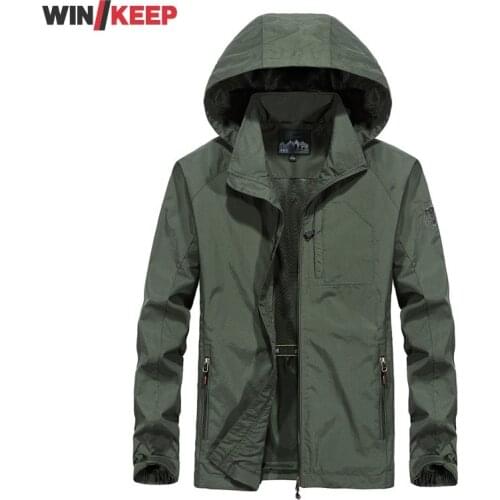 Spring Autumn Outdoor Sports Mens Hooded Windbreaker Zipper Loose Fit Travel Camping Waterproof Hiking Jacket Large Size 5XL 6XL