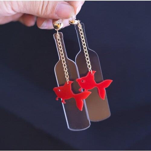 2020 New Fashion Acrylic Jewelry Custom Women Acryl Clear Long Drop Earrings Girls Gift Bottle and Goldfish Dangle Earring