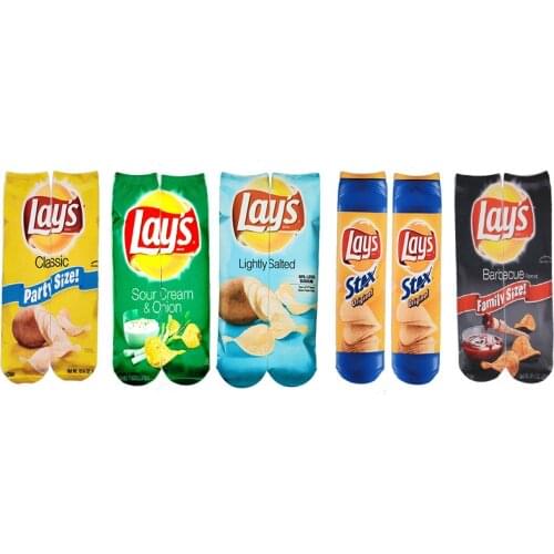 Funny Socks Women 3D Print Flavoured Classic Potato Chips Popcorn Ankle Socks Woman Cute Female Cotton Short Socks 30cm 40cm