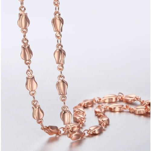 Simple Bud Link Chain Necklace For Women Girls 585 Rose Gold Fashion Minimalist Elegant Jewelry Gifts GN226