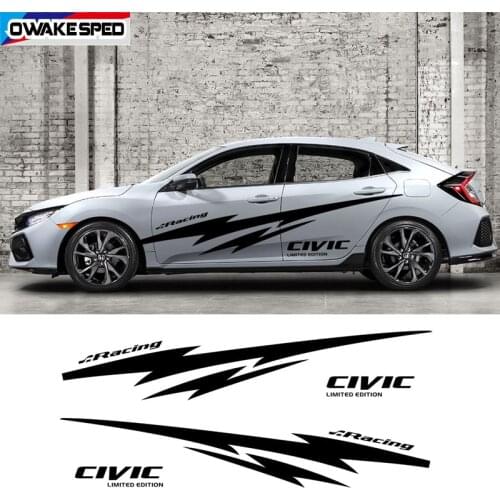 1set Racing Sport Stripes Car Whole Body Decor Sticker For Honda Civic Type R Hatchback Sedan Zebra Auto Door Side Vinyl Decals