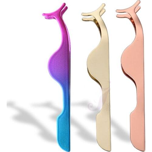 1pc 3 colors False Eyelash Tweezers Fake Eye Lash Applicator Eyelash Extension Curler Nipper Auxiliary Clip Clamp