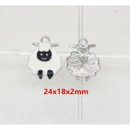 10pcs 24*18MM Fashion Diy alloy enamel color sheep lamb charms metal trinket bijoux pendants for bracelet earring jewelry making