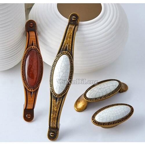 10PCS Ceramic Crack Door Handles European Antique Furniture Handle Cupboard Drawer Pulls Kitchen Cabinet Handles and Knobs