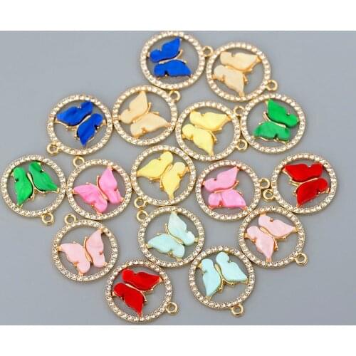 10Pcs/lot 8 Colors Acrylic Butterfly Charms Rhinestone Inlaid Animal Pendant For Necklace DIY Supplies Jewelry Making Compoments