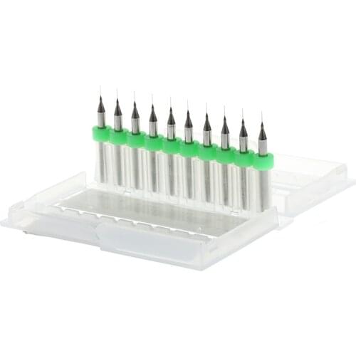 Hot 10Pc 0.2/0.3/0.4/0.5/0.6/0.9mm Tip 1/8" Shank Spiral Flute Tungsten Carbide Micro PCB Drill Bits