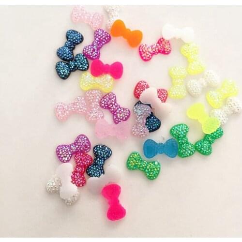 200Pcs AB Resin Shiny Mini Bow Crystal Flat Back Rhinestone Scrapbook Wedding Accessories DIY Craft OC25A