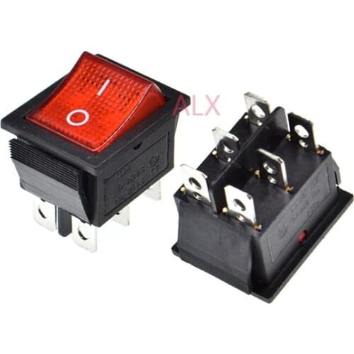 5PCS KCD4-202 6PIN red Push Button with light rocker Switch ON/OFF power switches 16A/250V 20A/125V 25*31MM 25*31 6 pin