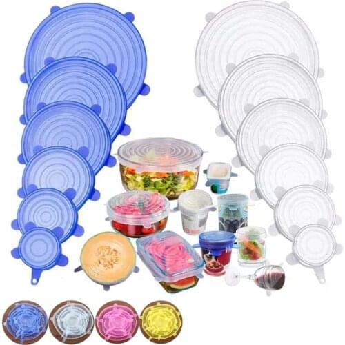 6 Pcs/Set Silicone Fresh-keeping Cover Food Sealing Covers Kitchen Accessory Tool Reusable Stretchable Container Protective Film