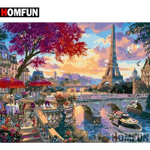 HOMFUN Full Square/Round Drill 5D DIY Diamond Painting "Bridge tower city" Embroidery Cross Stitch 5D Home Decor Gift A30082