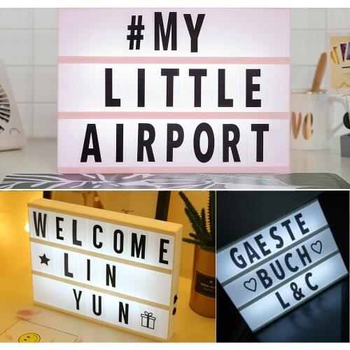 Letters Symbol Cards Night Light Black White Pink A6 A5 A4 USB AA Battery Powered DIY Message Board Lightbox Table Decor