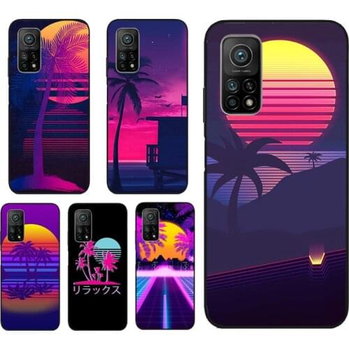 80s Retrowave Neon Palms Tree Phone Case For Xiaomi Mi 11 Ultra 9T 10T Pro Mi Note 10 Lite POCO X3 M3 Pro F3 Back Cover