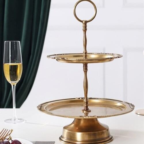 Double-layer fruit plate Two-tier pallet Kitchenware Desktop ornaments Home furnishings Brass production Manual Household tray