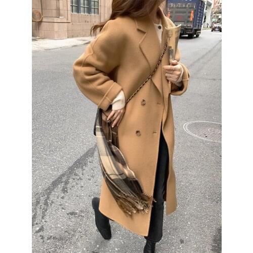 Double Faced Cashmere Overcoat Womens Mid Long Autumn Winter 2021 New High End Hepburn Wool Overcoat