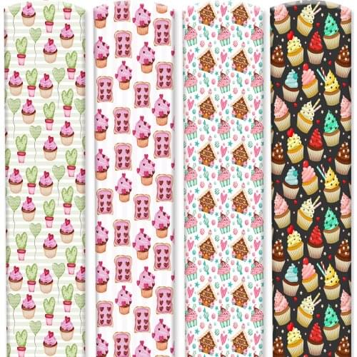 Double Sided Faux Leather Cupcake Printed Synthetic Leather Fabric Sheets Vinyl Fabric For Diy Hair Bows Crafts Earrings Making