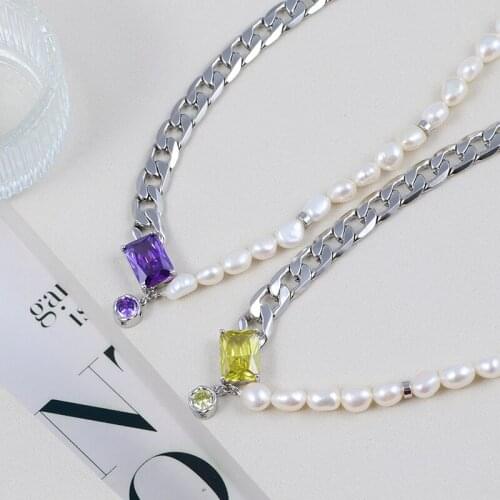 European and American square Round Pendant freshwater pearl necklace chain splicing fashion personality clavicle chain
