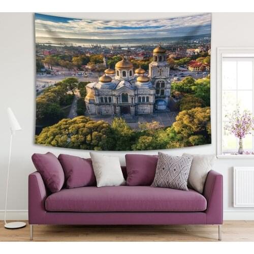 Tapestry Cathedral of the Assumption in Varna Historical Church Landmark Symbol City of Aerial View Green Blue