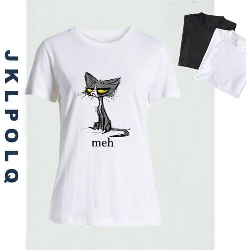 JKLPOLQ Summer Womens T-Shirt Meh Siamese Cat Gift for Cat Lovers Retro Short Sleeve Casual Harajuku Girls Tops