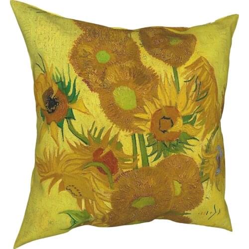 Vincent Van Gogh Sunflowers Pillowcase Soft Polyester Cushion Cover Decorations Throw Pillow Case Cover Home Square 45X45cm