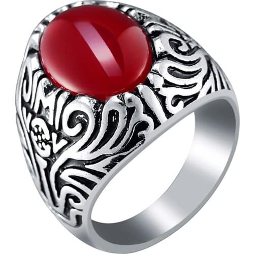 Fashion Black Stone Finger Ring Men Vintage Jewelry Silver Color Big Size Rings For Women Couple Valentine Gift 31043