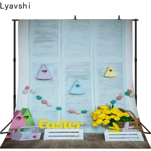 Lyavshi Easter photography backdrops wooden floors eggs Rabbit flowers decoration photographic backgrounds photobooth photocall