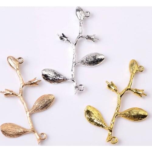 10 PCS 55*25mm Metal Leaves Flowers Branch Connectors Alloy Accessories Hair Accessories Bridal Headwear For Jewelry Making