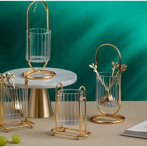 Metal Glass Storage Tank Modern Style Household Tableware Storage Tank Ornaments Kitchen Supplies Fruit Fork Spoon Storage ToolF