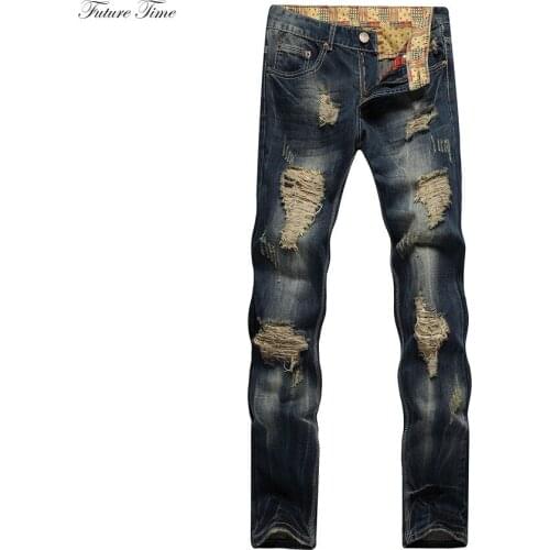 Men Jeans Ripped Jeans For Men Straight Vintage Washed Blue Denim Pants Biker Jeans Men Classic Jeans Brand Skinny Pants C1478