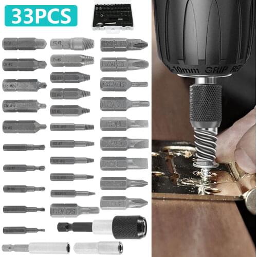 33 in 1 Damaged Screw Extractor Set Stripped Broken Bolt Remover Tools Easy Out Screw Remover Tool Socket Adapter Extension Bit