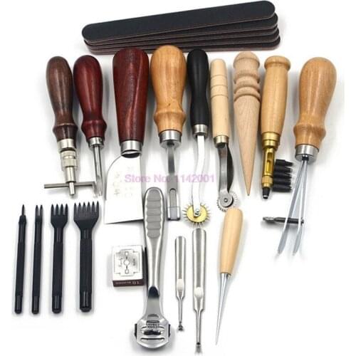 10set 18pcs/Set Leather Craft Punch Tools Kit SET Stitching Carving Working Sewing Saddle Groover leather craft tools set