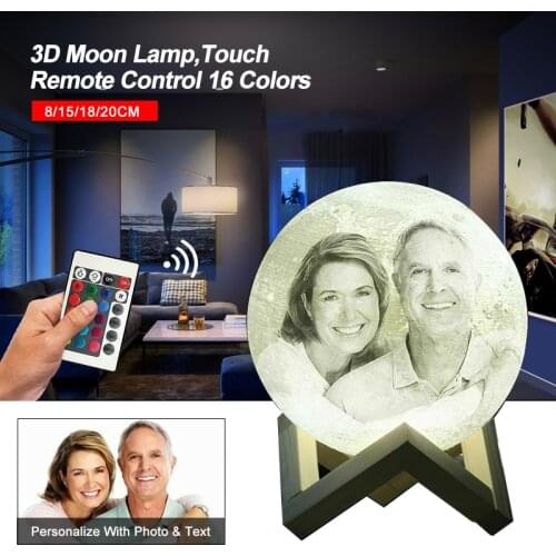 Personalised Photo 3D Printed Moon Night Light Lamp Custom USB Charging 16 Color Night Lamp Creative Gift with Your Text & Photo