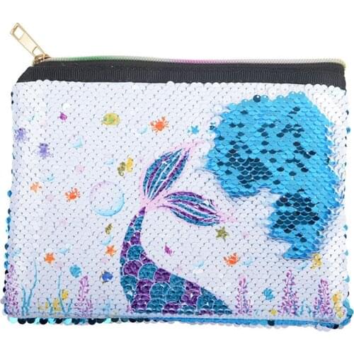 New sequined mermaid unicorn halloween pumpkin turn over clutch bag cosmetic bag girl travel fashion storage bag