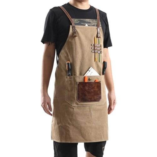 Durable Work Tool Apron Unisex Canvas Aprons Cross-Back Straps With Tool Pockets Cooking Barber BBQ Apron Adjustable M to XXL