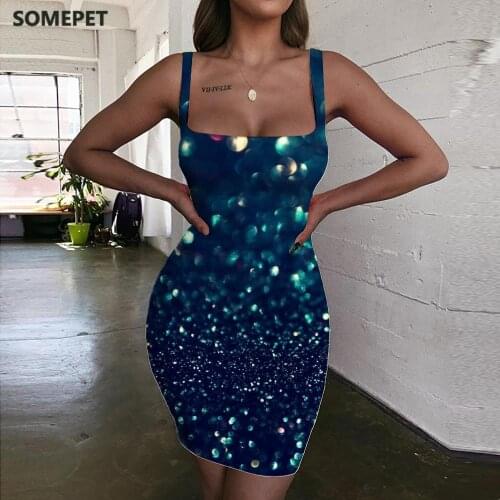 SOMEPET Psychedelic Dresses Women Colorful Bodycon Dress Pattern Ladies Dresses Novel Halter Sleeveless Womens Clothing Summer