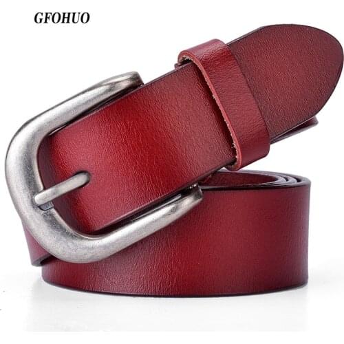 GFOHUO New Designer Fashion Womens Belts Genuine Leather Brand Straps Female Waistband Pin Buckles Fancy Vintage for Jeans