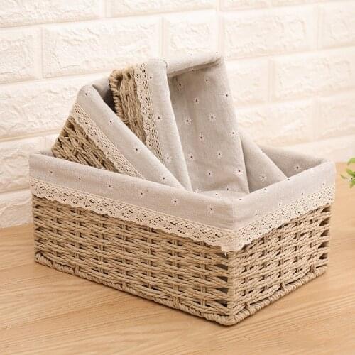 Rattan Desktop Storage Baskets Woven Basket Key Remote Control Storage Box Household Fabric Sundries Storage Basket